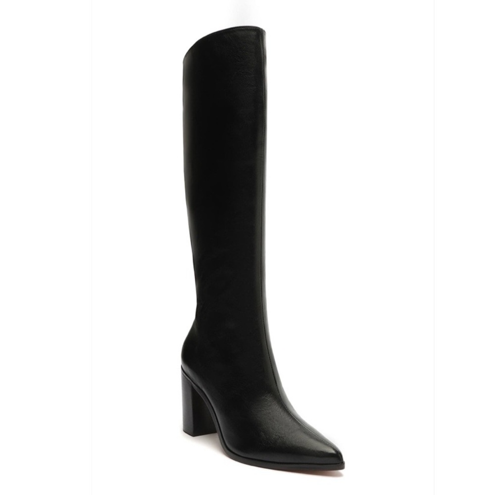 SCHUTZ Mikki Up Block Heel Tall Boot - Black Heeled Knee-High Boots